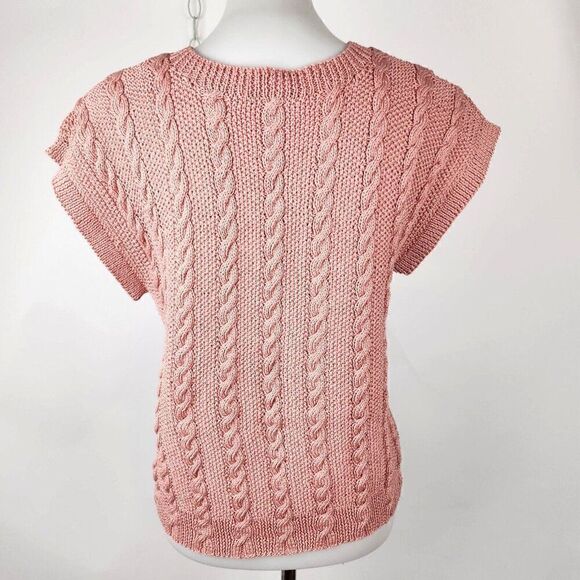 VTG Gloria Sachs Sweater Vest Dusty Rose Sleeveless Cable Knit Round Neck sz S - Picture 3 of 4